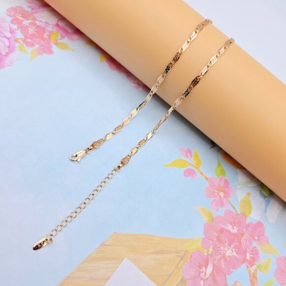 Textured Rose Gold Chain Necklace, 18+2 Inch, Gold Plated Brass, XPNL0104 - Picture 7 of 12